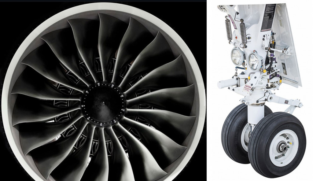 Aircraft turbofan engine and landing gear components
