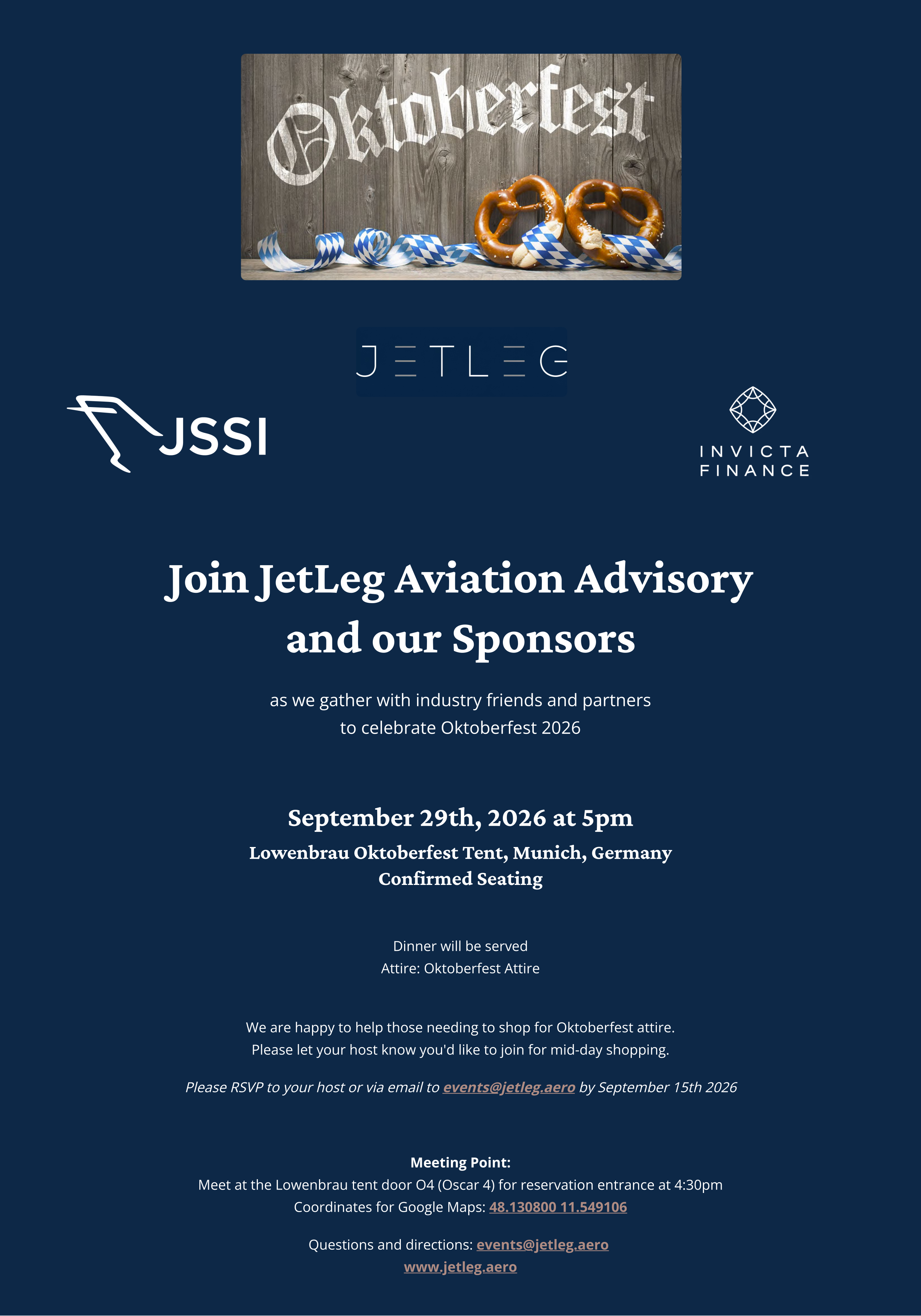 Oktoberfest 2026 invitation from JetLeg Aviation Advisory